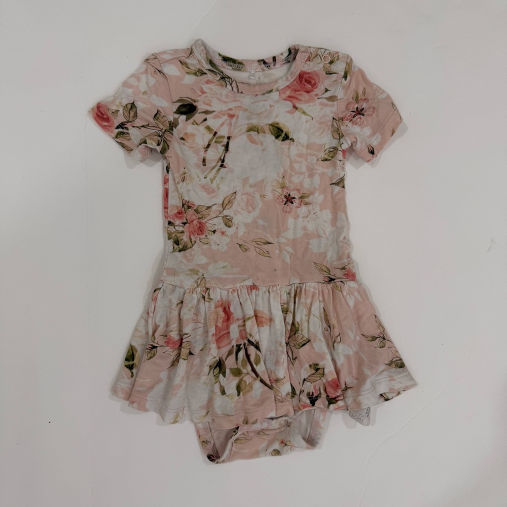 Posh Peanut Vintage Pink Rose Twirl Bodysuit Dress  Size 18-24 Months